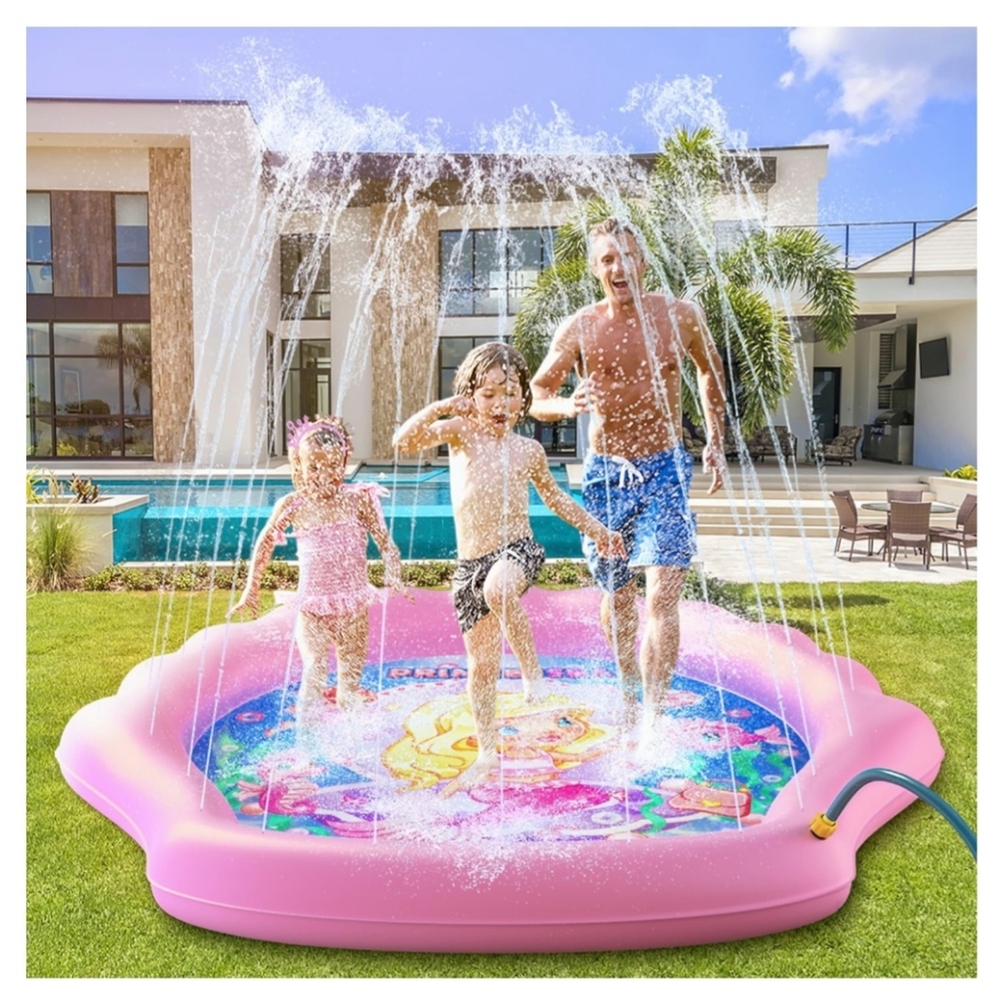 Princess Outdoor Splash Pad 70" Kids Inflatable Sprinkler Mat Wading Pool